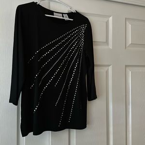 Black mid sleeve shirt. With silver design size Small. Alfred Dunner